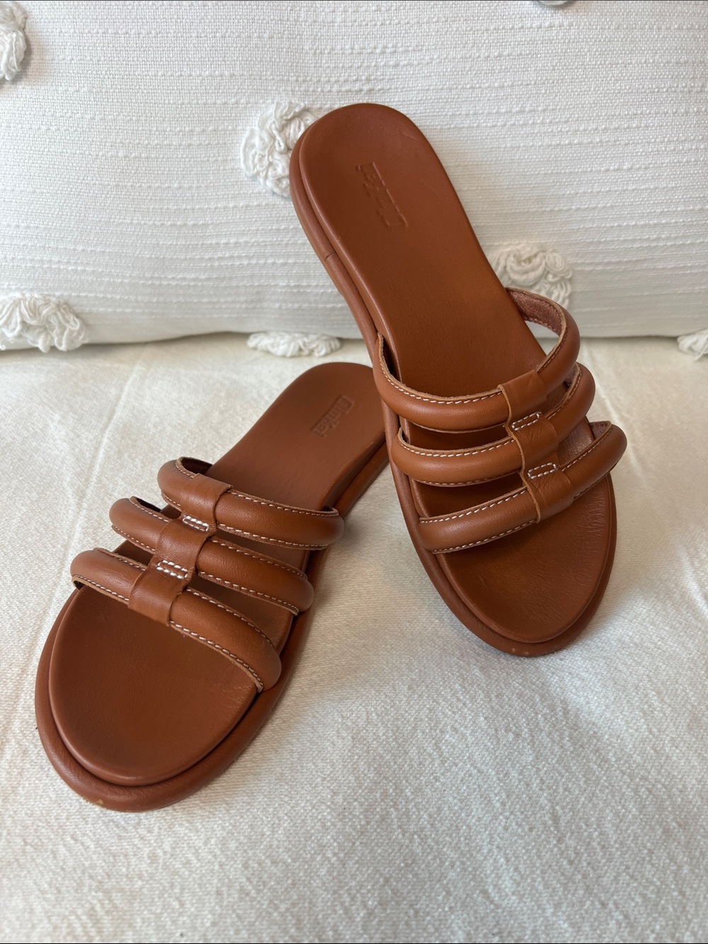 OluKai Women's Triple-Strap Slide Sandals in Cognac Brown
